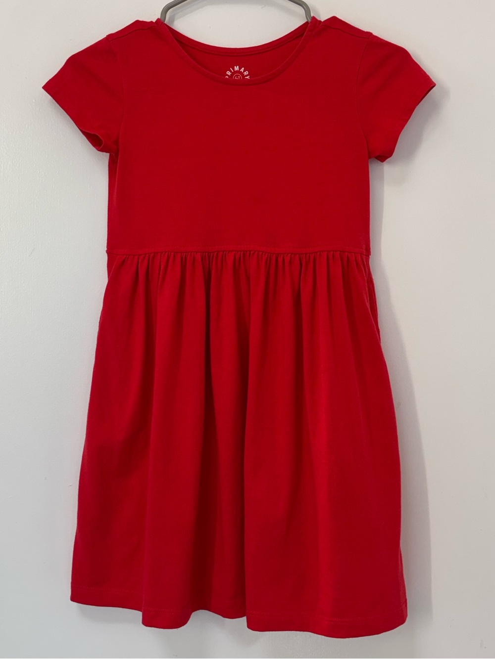 Primary Perfect Pocket Dress Red Short Sleeve Casual Girl Size 6-7